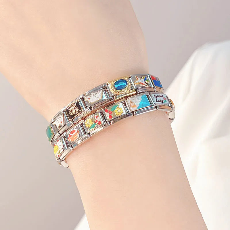 Custom Italian Charm Bracelet Links - Coffee, Spider, Aircraft, Flag & More