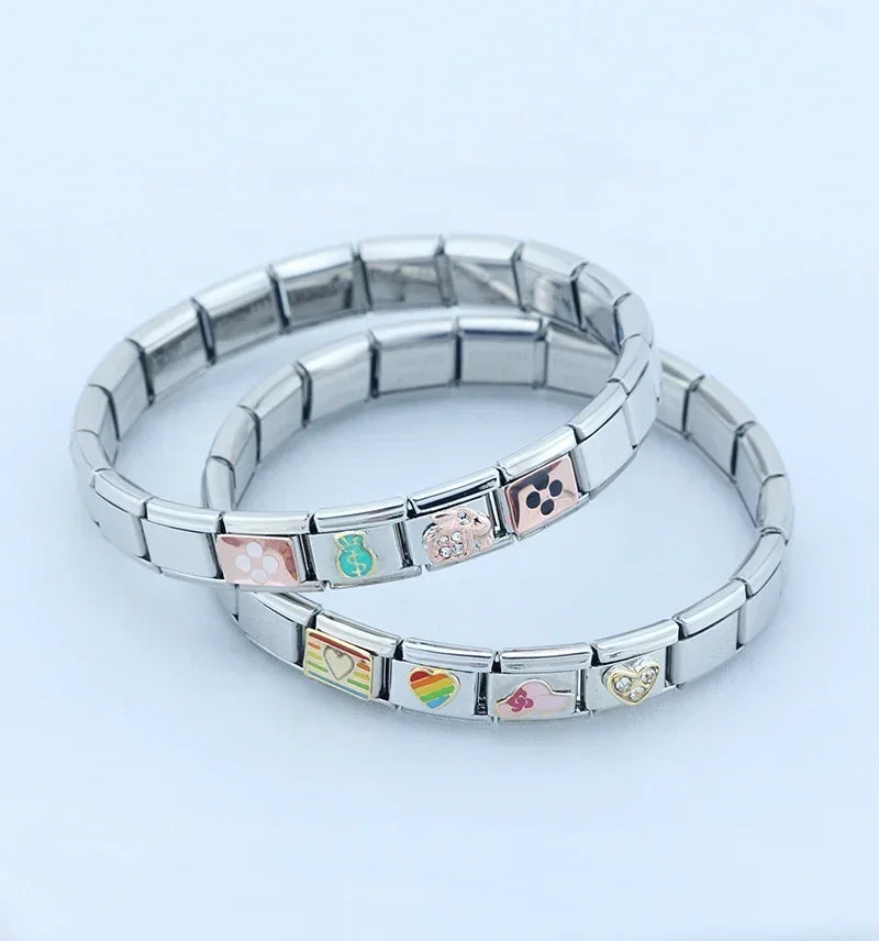 Romantic Rainbow color Heart Flower Wing Italian Charm Links