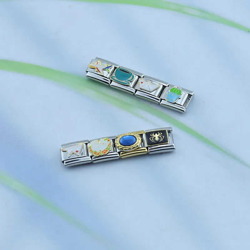 Custom Italian Charm Bracelet Links - Coffee, Spider, Aircraft, Flag & More