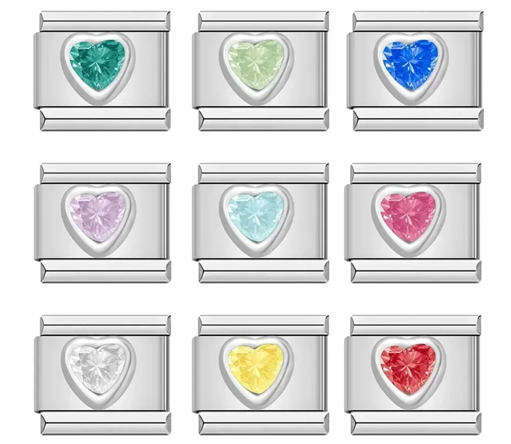 Romantic Heart Italian Charm Links - Colorful & Elegant Bracelet Charms