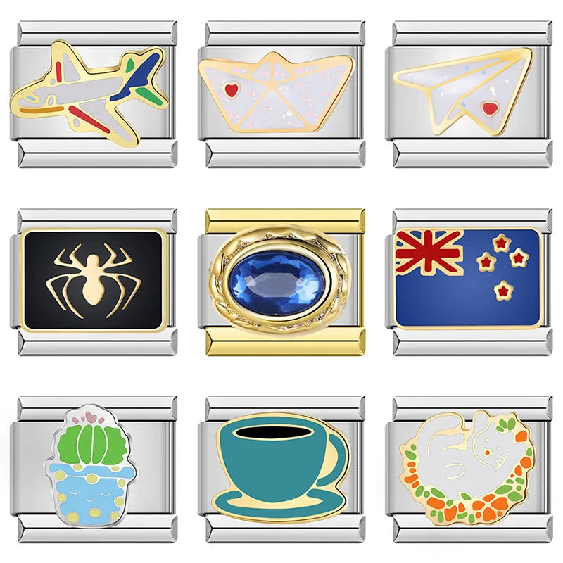 Custom Italian Charm Bracelet Links - Coffee, Spider, Aircraft, Flag & More