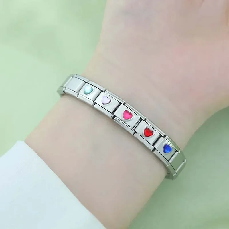 Romantic Heart Italian Charm Links - Colorful & Elegant Bracelet Charms
